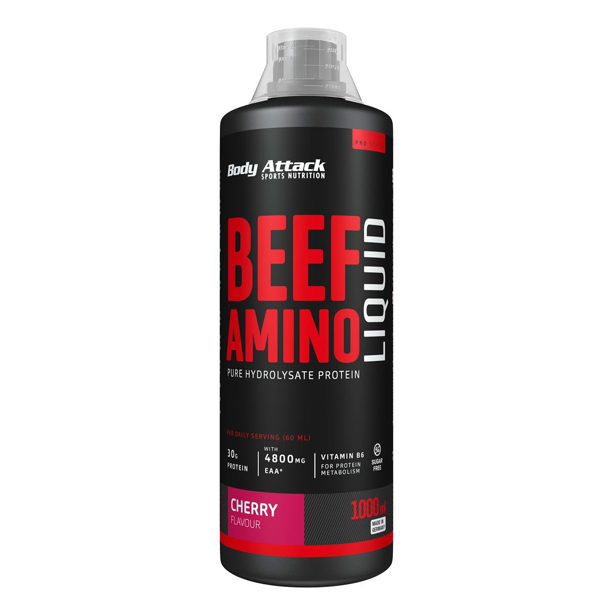 Body Attack Beef Amino Liquid, 1000 ml Flasche, Cherry