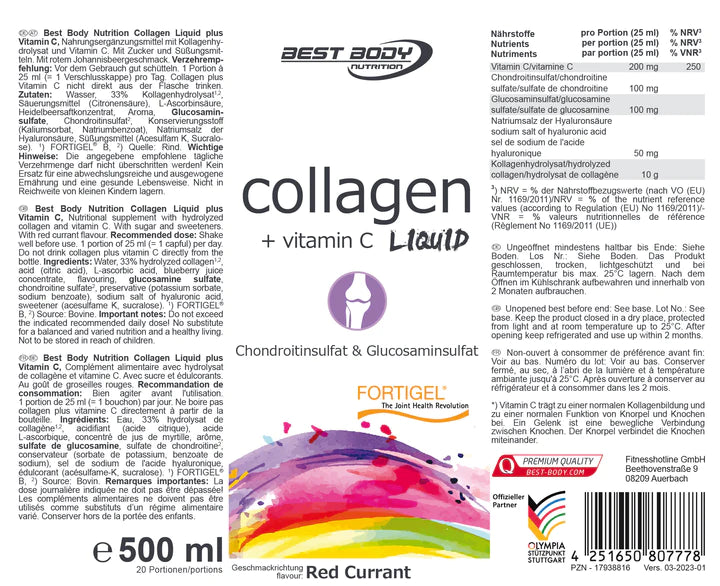 Best Body COLLAGEN LIQUID PLUS VITAMIN C - RED CURRANT - 500 ML FLASCHE